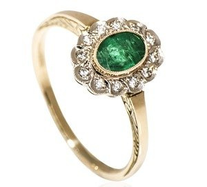 Unikatowy pierścionek zaręczynowy ze szmaragdem ID 319 złoto żółte