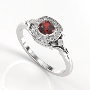 Pierścionek zaręczynowy z białego złota z rubinem i brylantami ID 406
