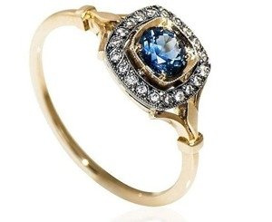 Pierścionek z żółtego złota z szafirem i brylantami ID 400